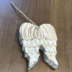 Angel wings ornament wood carved white washed rustic Christmas country cottage